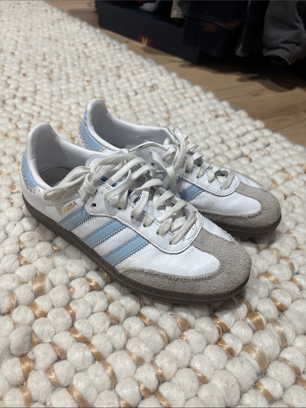 adidas Samba Sneakers in White, Light Blue & Gray Suede